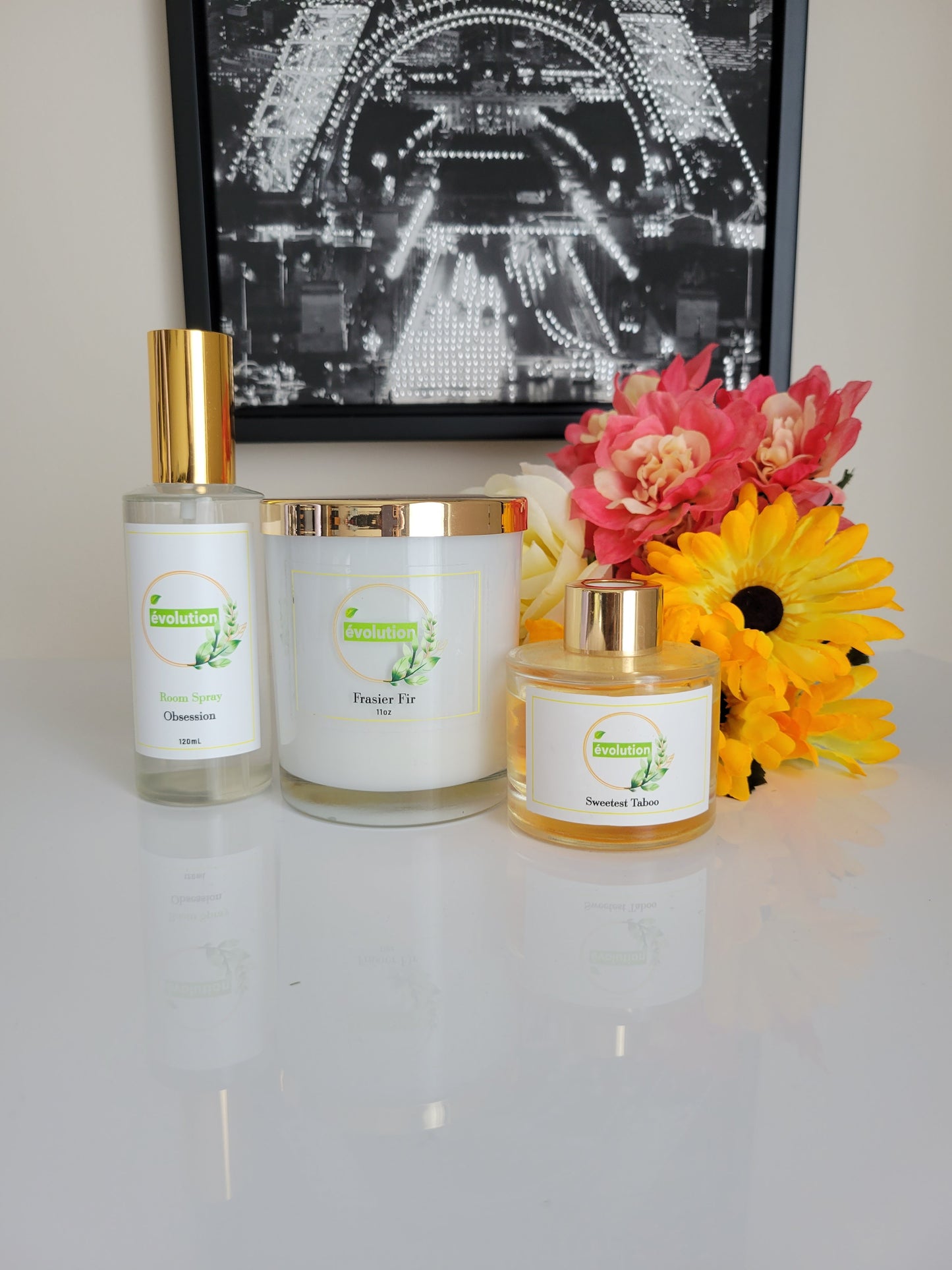 The Evolution Bundle - Candle, Reed Diffuser Oil, Room Spray